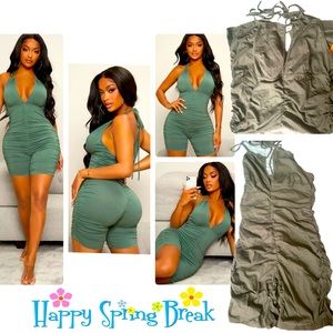 Ruched Tie Backless Unitard